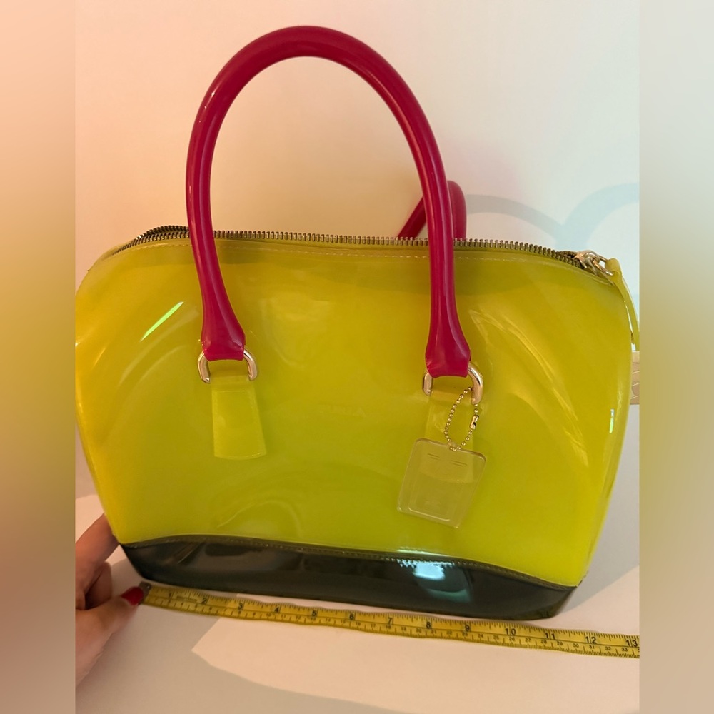 Furla Candy Bag Neon Multicolor Jelly Satchel Rubber Rare Padlock Italy - Picture 10 of 14